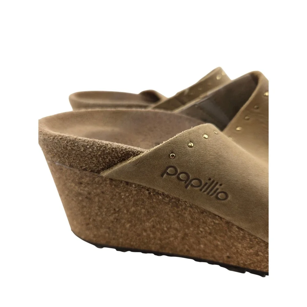 Papillio by Birkenstock Namica‎ Suede Wedge Sandals Taupe Rivet EU 37 US 6 6.5